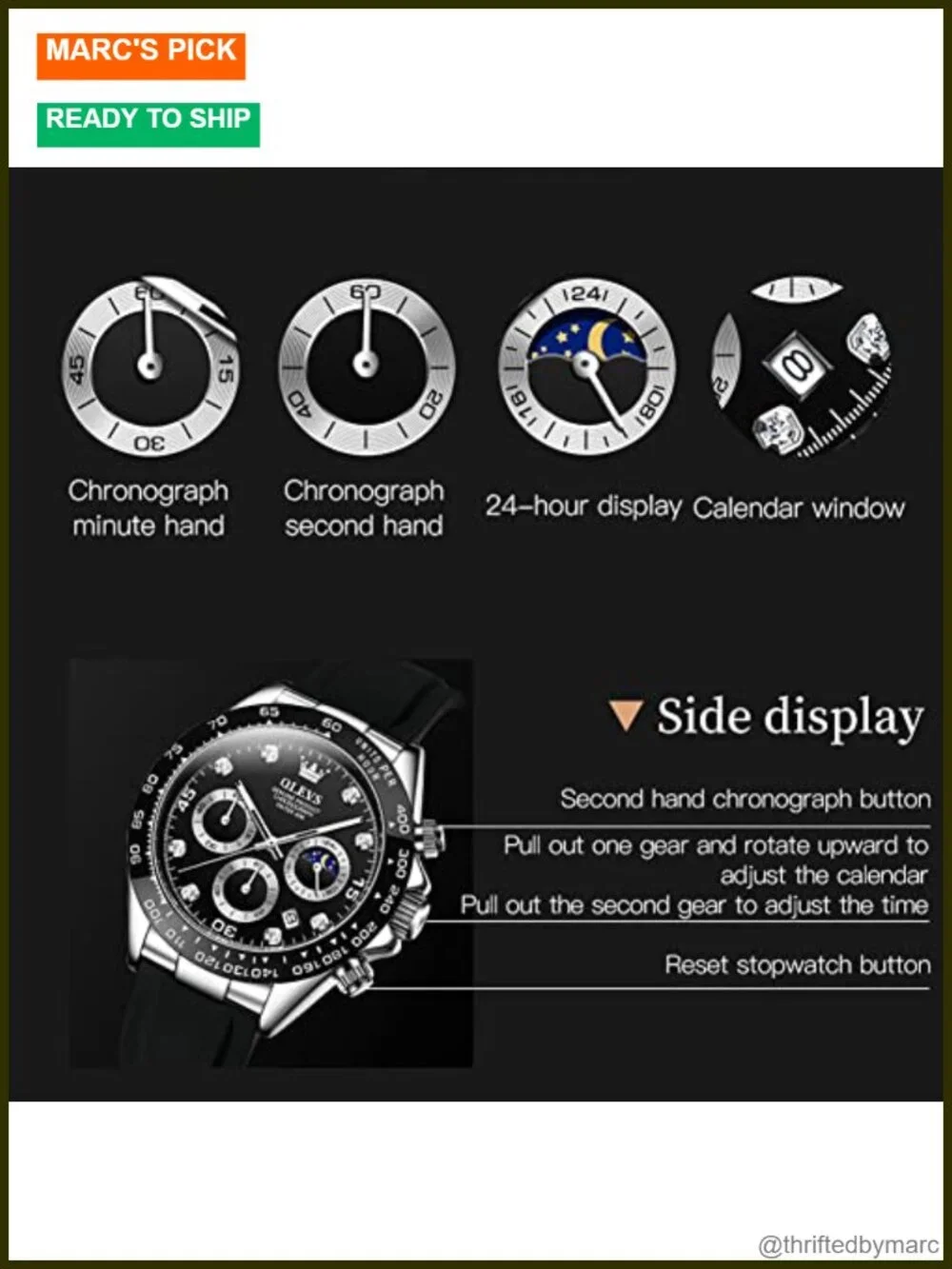 Chronograph Multifunction Silicone Moon Phase Quartz Dress Watch